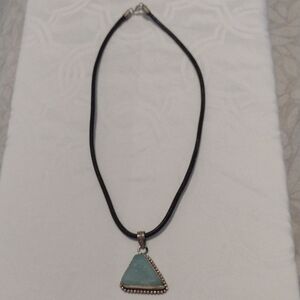 Handcrafted Blue Triangle Pendant Necklace - Leather Cord